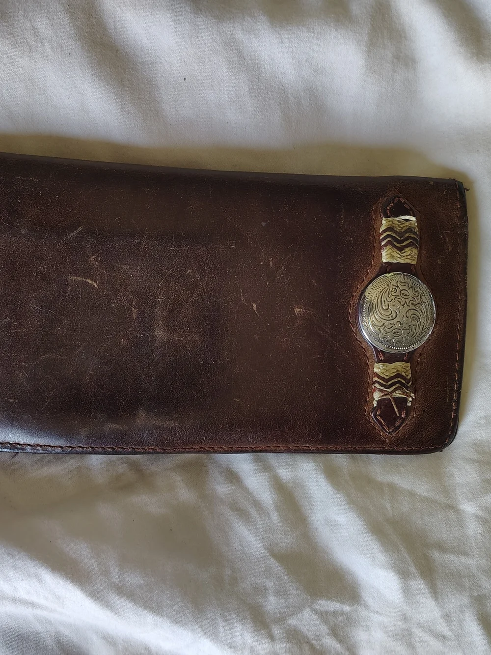 Men's Brown Leather Wallet with Decorative Concho